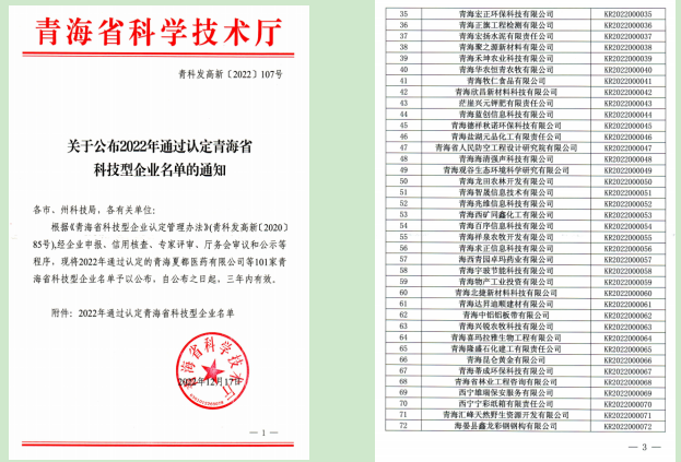 工投公司被青海省科技廳成功認定為&ldquo;青海省科技型企業(yè)&rdquo;